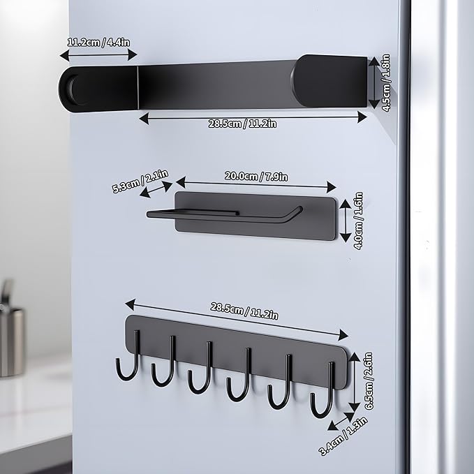 Kitchen Storage Set Without Drilling - Ultra-Strong Magnetic Kitchen Storage Hooks & Magnetic Paper Towel Holder & Magnet Tumbler Lid Organizer, Kitchen Utensil Hanger