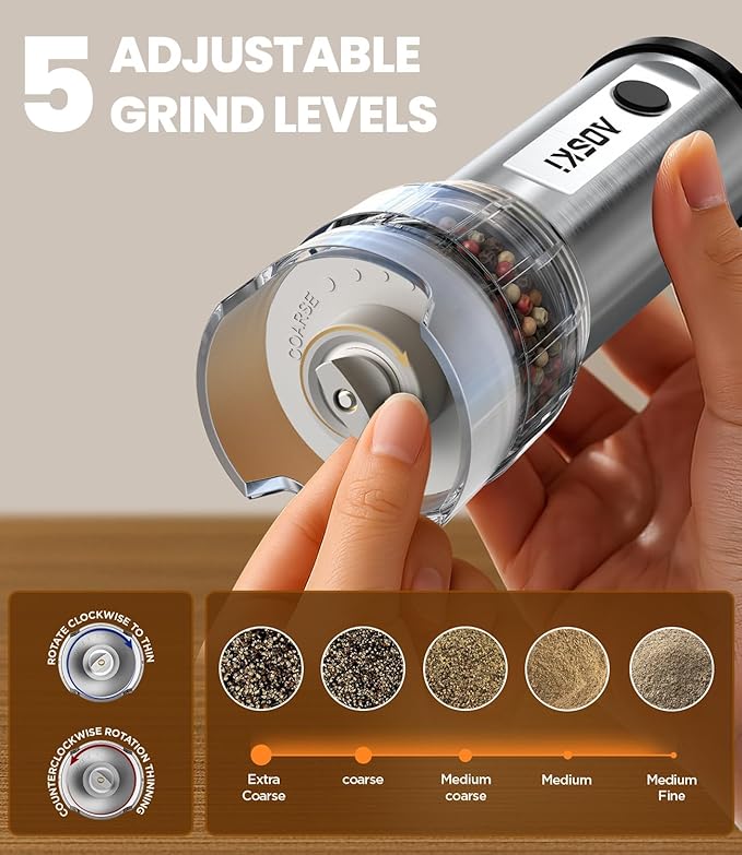 Electric Salt and Pepper Grinder Set: 1 Grinder + 2 Replaceable Jars - Stainless Steel & Separate Hoppers - For Gourmet Sessions - Prevents Spice Mixing for Foodies (1 Grinder + 2 Jars)