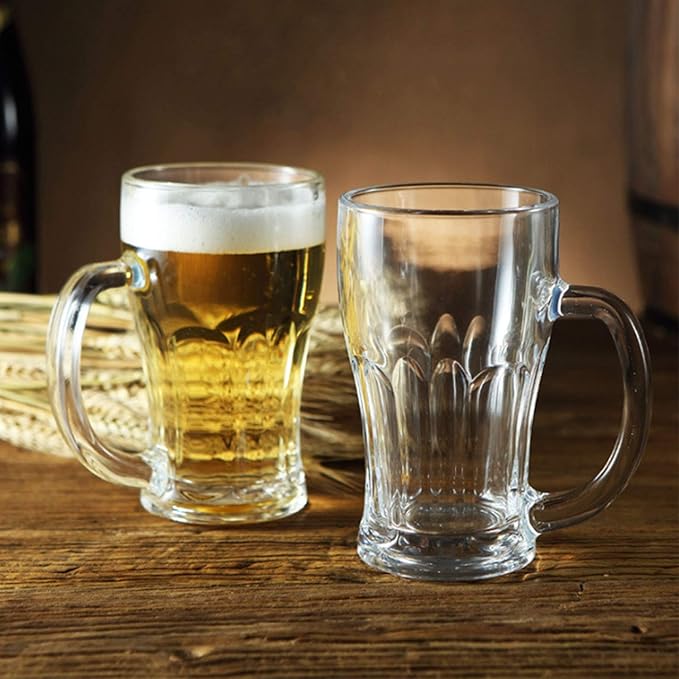 QAPPDA Beer Mugs Set,Glass Mugs With Handle 18oz,Large Beer Glasses For Freezer,Beer Cups Drinking Glasses 520ml,Pub Drinking Mugs Stein Water Cups For Bar,Alcohol,Beverages Set of 8