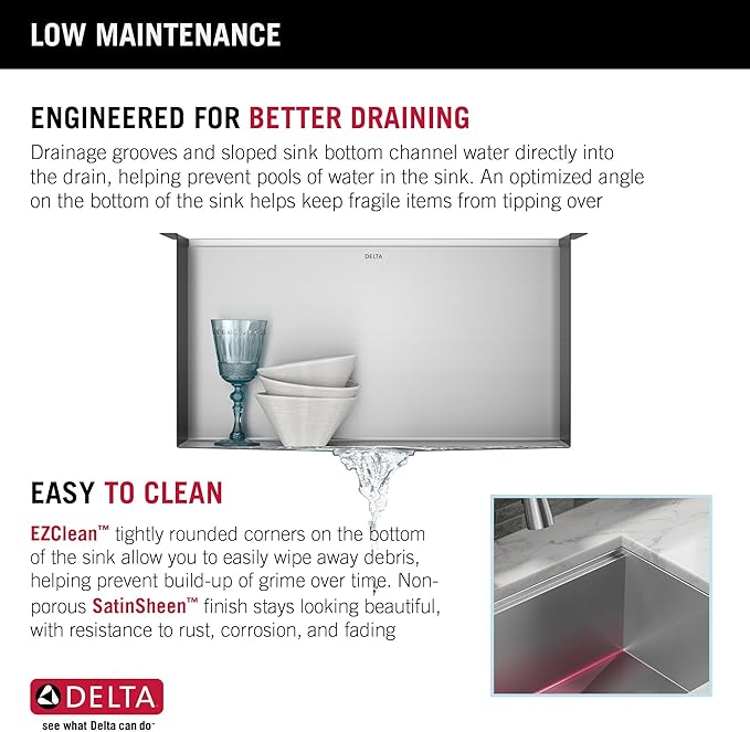 DELTA FAUCET Rivet 24-inch Workstation Laundry Utility Kitchen Sink Undermount 16 Gauge Stainless Steel Single Bowl with WorkFlow Ledge and a Kit of 5 Accessories, 95B9031-24SL-SS