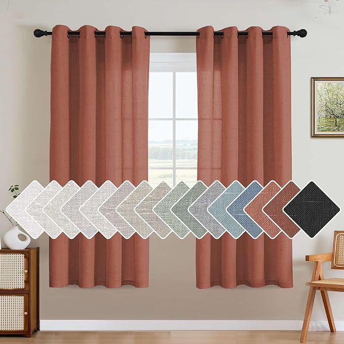 H.VERSAILTEX Living Room Linen Curtains Semi Sheer Curtains Nickel Grommet Curtain Energy Saving Light Filtering Window Treatments Panels for Bedroom, Rust, 2 Panels, 52 x 72 - Inch
