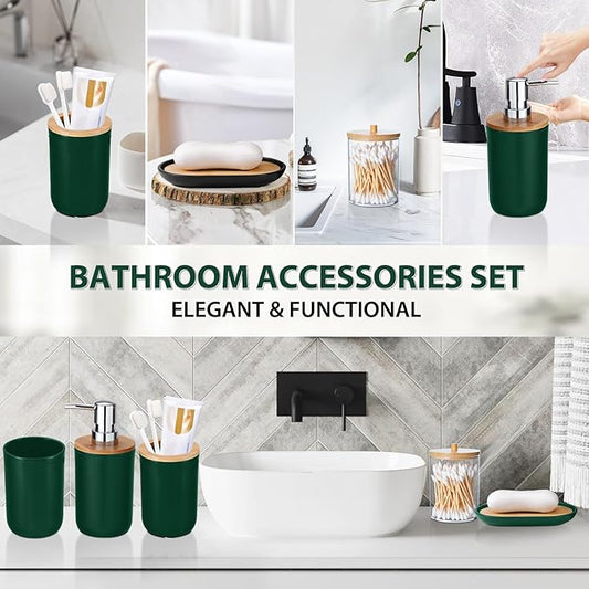 iMucci Bathroom Accessories Set 5Piece Hunter Green Bathroom Sets, Toothbrush Holder, Toothbrush Cup, Lotion Soap Dispenser, Soap Dish and Qtip Holder Bathroom Decor