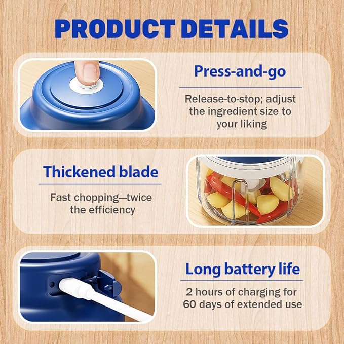 Electric Garlic Chopper with USB Rechargeable Design, Portable Food Processor for Garlic, Onion, Chili, Nuts, Vegetables, One-Touch Mini Kitchen Helper (Purple, 250ml)