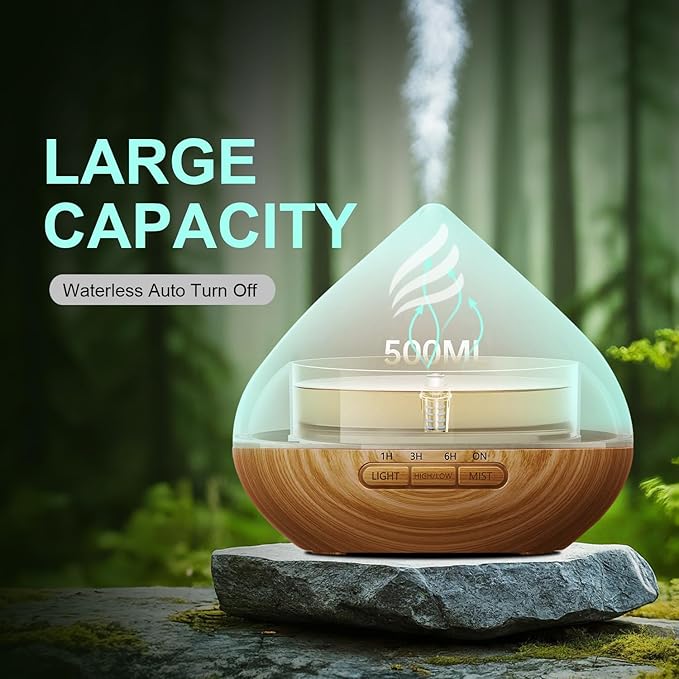 Essential Oil Scent Diffuser: 500ML Aroma Diffuser with Remote Control, Large Fragrance Aromatherapy Diffuser, Mist Humidifier with 14 Colors LED Lights and Auto-Off for Bedroom & Home