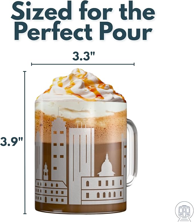 Greenline Goods – Boston, MA Skyline Glass Coffee Mugs (Set of 2), 15 oz – Etched Wrap Design