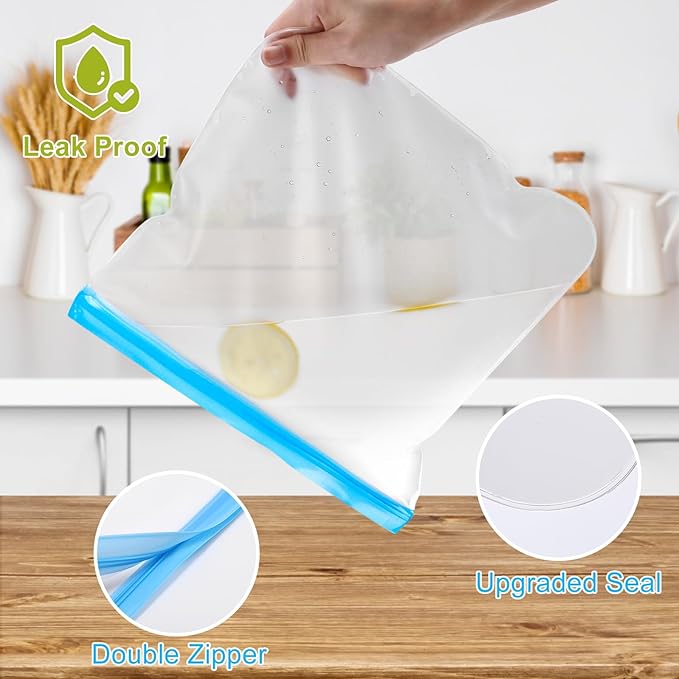 Lerine 10 Pack Stand-Up Reusable Freezer Bags Silicone, Leakproof Dishwasher Safe Food Storage Bags, BPA Free Reusable Gallon Bags for Marinating, Meal Prep - 3 Gallon 4 Sandwich 3 Snack (Multicolor)