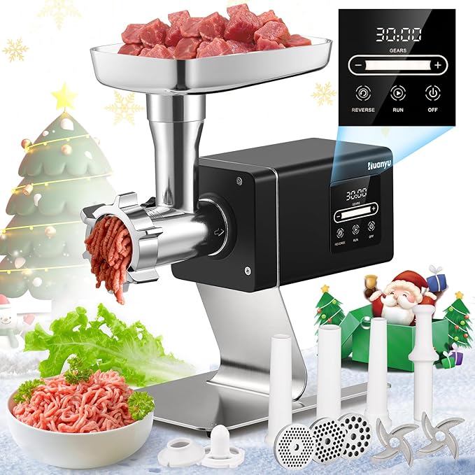 Huanyu Commercial Heavy Duty Meat Grinder - 1.3HP Bone Grinder for Pet Food, Stainless Steel with Touchscreen, Effortless Meat & Bone Processing, #12