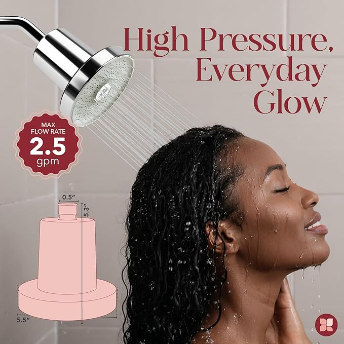Shower Filter Head for Hard Water Improves Skin, Hair, and Nails - Large, High Output Filtered Shower Head with Filter Softens Water and Removes Chlorine and Heavy Metals, Chrome