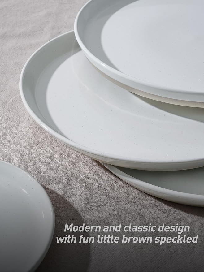 Famiware Saturn Dinnerware Set with Pasta Bowl, 16 Pieces Dish Set, Plates and Double Bowls Sets for 4, Chip and Scratch Resistant, Microwave and Dishwasher Safe Tableware, White