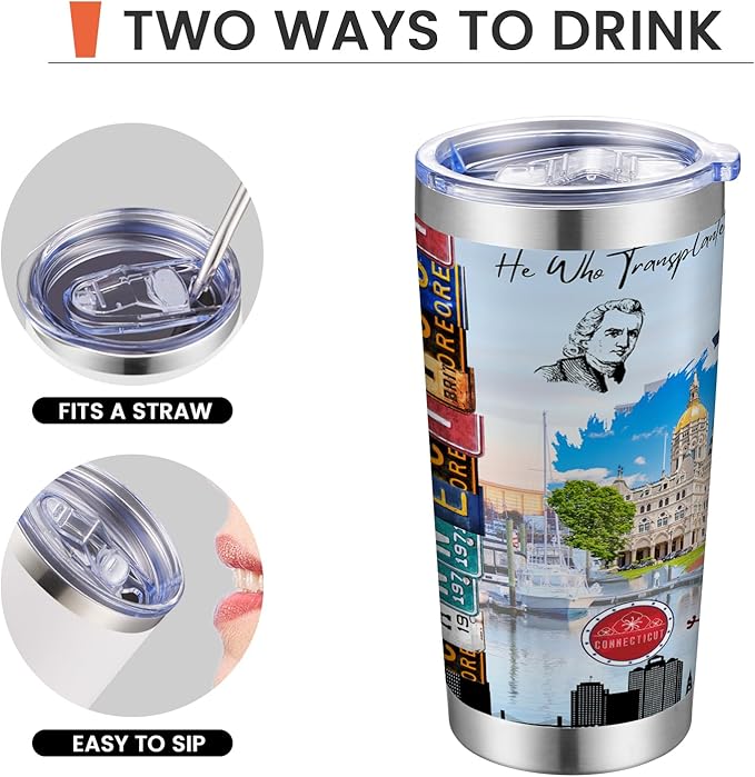 20oz Insulated Tumbler Connecticut State Coffee Mug, United States Map Travel Mug Landmark, Birthday Gifts Cute Custom Tumbler Cups with Lid and Straw Mothers Day Gifts