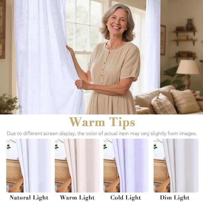H.VERSAILTEX Living Room Linen Curtains Home Decorative Nickel Grommet Curtains Privacy Added Energy Saving Light Filtering Window Treatments Draperies, Bright White, 2 Panels, 52 x 108 - Inch
