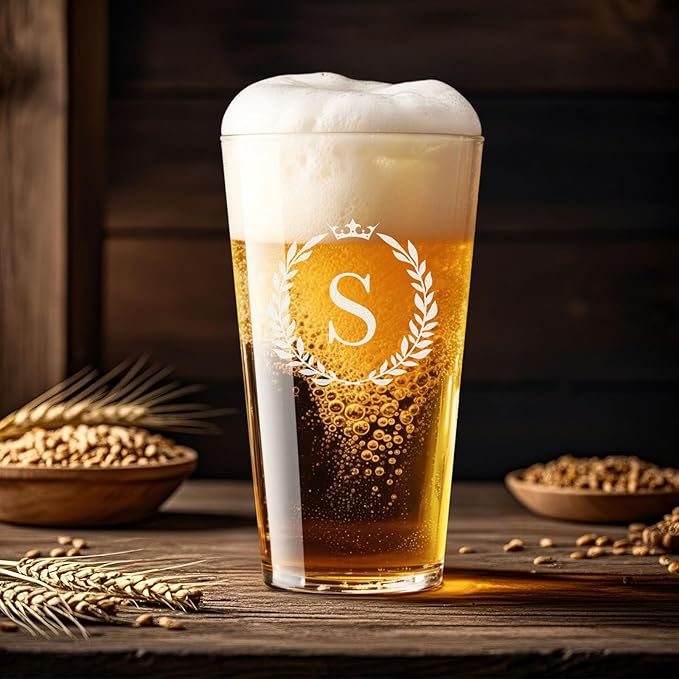 Personalized Beer Glasses Gifts for Men, 16 oz Pint Glasses Monogrammed A-Z Drinking Glass Cups Customized Gift, Unique Christmas Anniversary Birthday Gifts for Men Him Dad Brother Husband Grandpa (S)