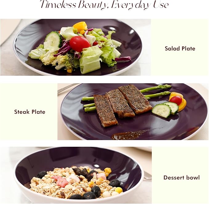Stoneware Coupe Shape 16pc Dinnerware Set, Outside White + Inside Violet