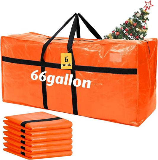 6 Pcs 66 Gallon Large Moving Bags with Zipper and Handles Foldable Storage Duffle Bags Heavy Duty Extra Large Totes for College Dorm Travel Clothes Blankets Bedding Moving (Orange)