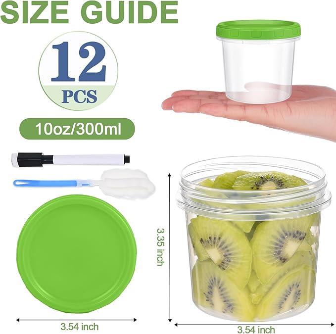 10 oz Plastic Containers with Lids, 12 Pack Stackable Small Freezer Container, Reusable Clear Food Storage Meal Prep Containers for Snack Fruit, Microwave & Dishwasher Safe