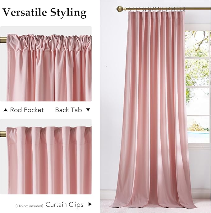 NICETOWN Pink Velvet Curtains 84 inch Long 2 Panels for Girls, Blush Pink Energy Saving Rod Pocket Pleat Tape with Back Tab Soft Luxury Window Treatments for Nursery, W52 x L84
