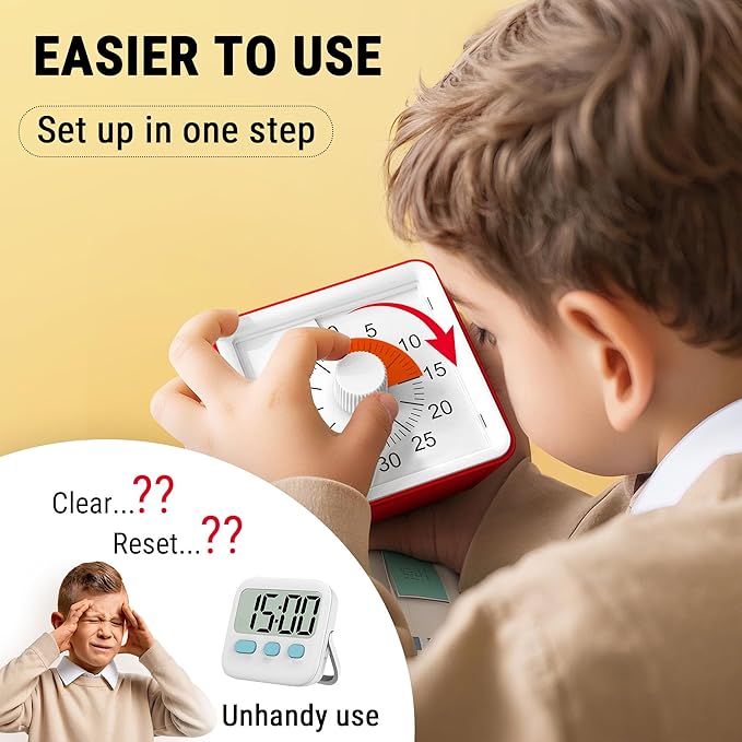 ThermoPro Kitchen Timer for Cooking, Visual Timer for Kids with Alarm & Silent Operation, Digital Timers for Classroom Teacher, 60-Minute Countdown Time Management Tool for Study, Egg, Exercise, Oven