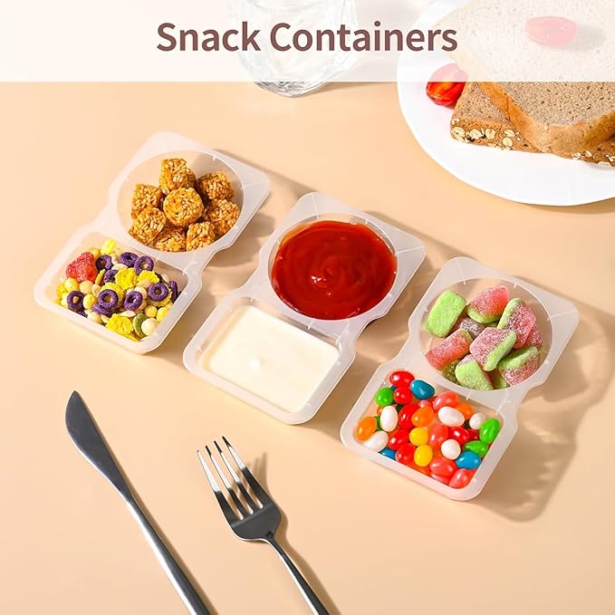 Double Compartment Condiment Containers Food Storage Meal Prepsauce Containers With Lid Reusable Freezer Safe Microwavable for Food Take-Out And Delivery(10pc)