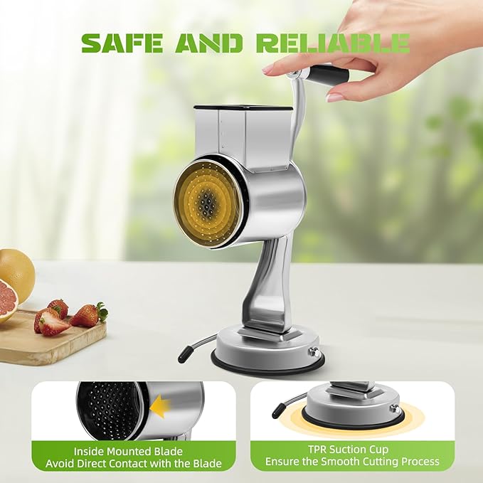 Rotary Cheese Grater Hand Drum Slicer Crank 5 in 1 Vegetable Chopper Stainless Steel, Kitchen Shredder Nuts Grinder With Handle for Cheese, Vegetable, Walnuts, Chocolate, Potato, Carrot 5 Blades