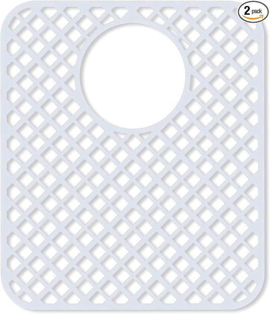 2 Pack Silicone Sink Protectors for Kitchen Sink, Lozenge Pattern 13 x 11 Inches Sink Mat, Non-Slip and Durable Sink Protector Silicone, Rear Drain, White