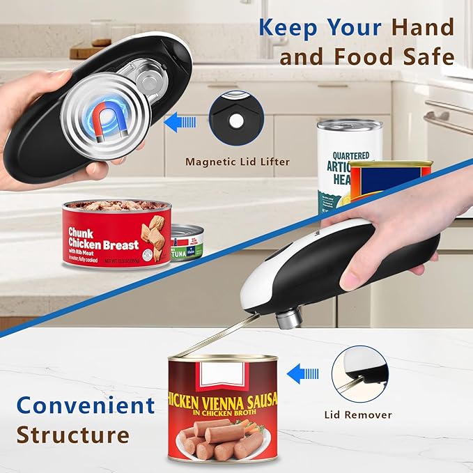 Rechargeable Electric Can Opener for Seniors, Hands Free Safety Automatic Can Opener with Smooth Edge for Left Handed and Arthritic Users, Fits Most Kitchen Cans and the Ideal Gift