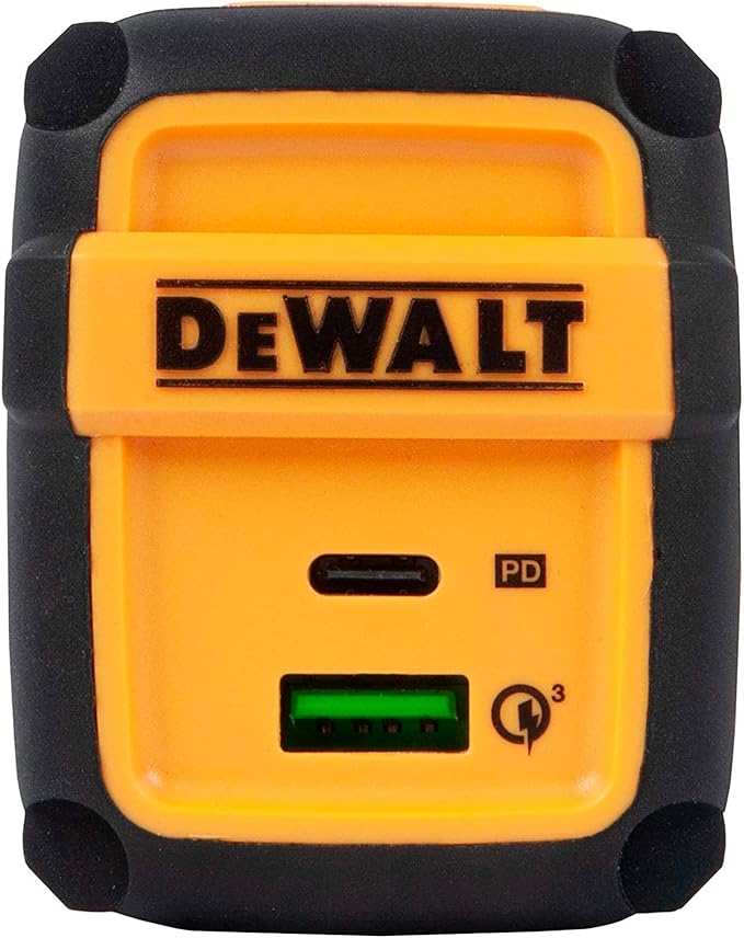 DEWALT Heavy Duty 49.5W Dual USB & USB C Charger Block (Cable Not Included), USBC Power Adapter, 2 Port Compact Foldable Fast Wall Charger for iPhone 17/16/15/14 Galaxy Pixel 4/3 iPad - Black & Yellow