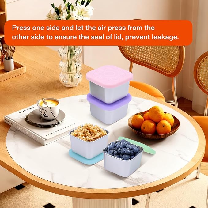 8 Pack Stainless Steel Snack Containers for Kids, 6oz Snack Box with Silicone Lids,Stackable Portable Small Food Storage Container for Picnic,Travel,School,Office,and Daycare