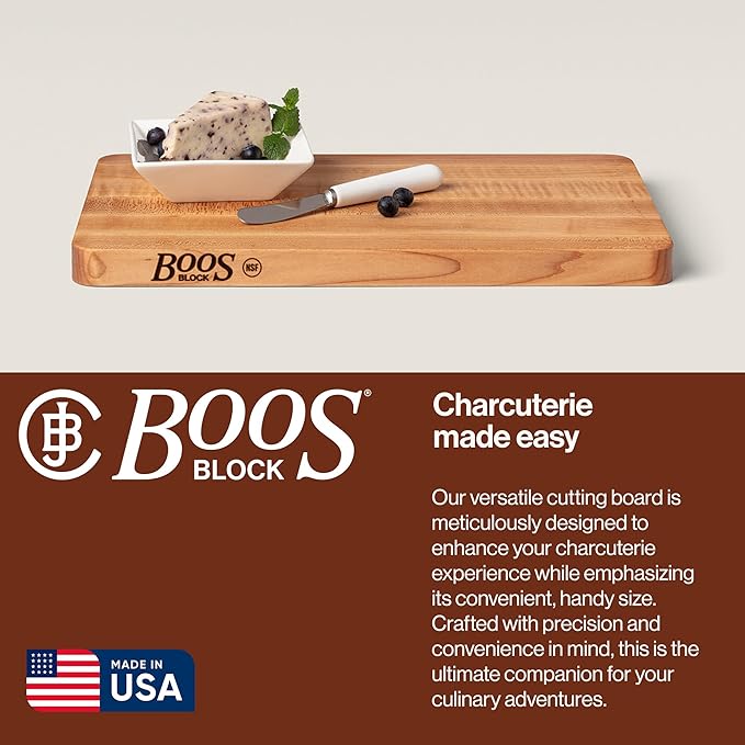 John Boos Chop-N-Slice Series Rectangular Wooden Maple Cutting Board 16”x10” – 1” Thick, 4.5-lb Reversible Butcher Block with Eased Corners, Edge-Grain – Made in the USA