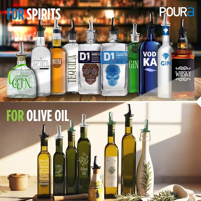 3-in-1 Liquor Pour spout with Built-in Fruit Fly Protection - BPA Free & Dishwasher Safe Hygienic Alcohol Speed Spouts - Also for Olive Oil, Juice, Syrup. Black 2 Pack