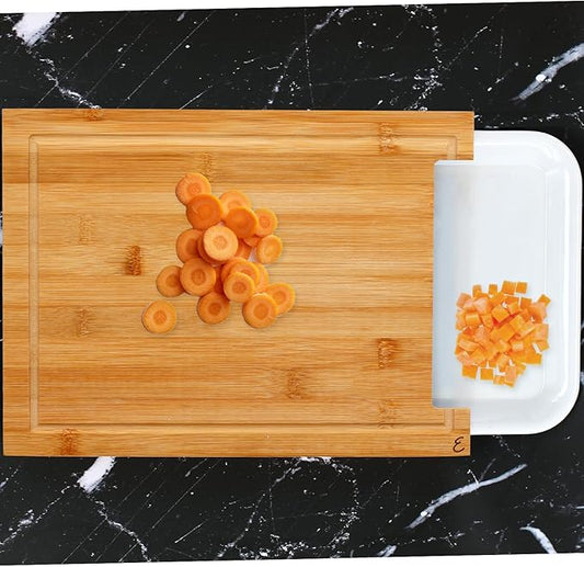 Emeril Lagasse Bamboo Cutting Board with Multi-Function Pull-Out Platter - Great Gift for Mother's Day, Anti-Skid and Hangable