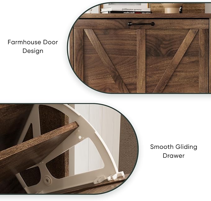 Shoe Cabinet, Shoe Storage Cabinet for Entryway with 2 Flip Drawers, Narrow Farmhouse Shoe Organizer Cabinet, Slim Shoe Rack Cabinet, 23.6in Walnut
