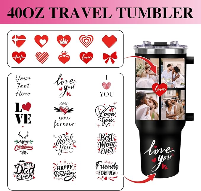 Personalized 40oz Tumbler with Handle, Custom Insulated Tumblers with Pictures Logo, Stainless Steel Travel Coffee Mug, Personalized Gifts for Women Men Birthday Fathers Day Mothers Day (4 PHOTOES)