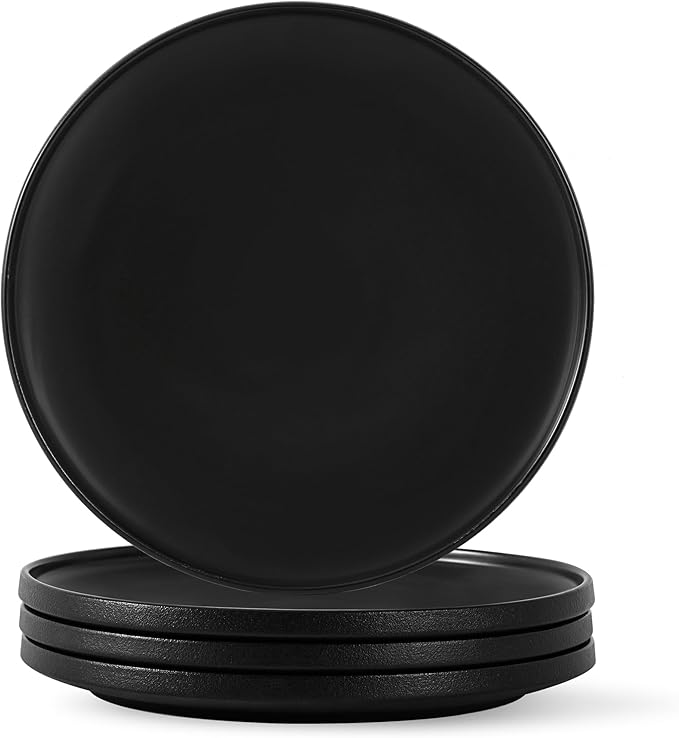 Stoneware Dinner Plates Set of 4, 10.25 Inch Plates for Steak, Pasta, Ceramic Plates Sets, Microwave Safe, Dishwasher Safe, Versatile for All Seasons, Matte Black