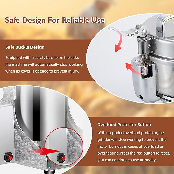 MAGIC MASTER 150g Electric Grain Mill Grinder - 800W High Speed Commercial Spice Grinder - Stainless Steel Dry Machine for Flour, Wheat, Nut, Corn, Rice, Pepper, Herbs, Coffee Beans - Upright, 110V