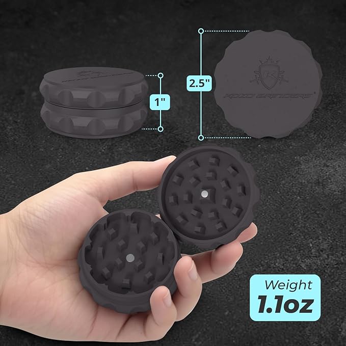 2.5" Spice Grinder 2-Piece, Strong Grip By Kozo. (Black)