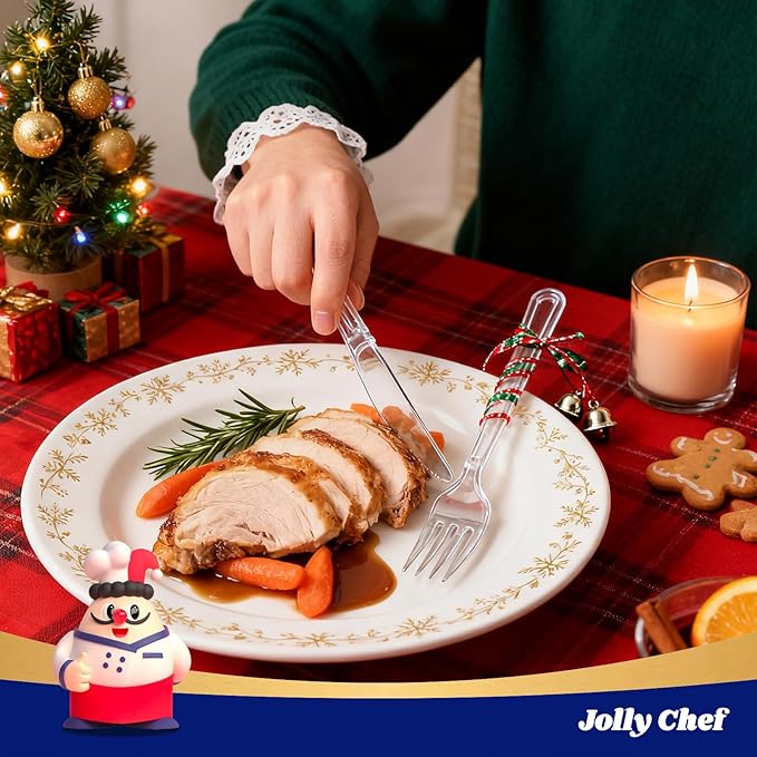 JOLLY CHEF 300 Count Clear Plastic Forks Heavy Duty, 7.1" Heat Resistant Solid and Durable Plastic Forks Disposable, Disposable Bulk Cutlery Suitable for Parties Supply Events Everyday Use