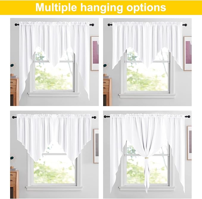 NICETOWN Swag Curtains for Living Room, Country Room Darkening Short Curtains for Kitchen Rod Pocket Rustic Window Cover for Bathroom/Laundry Room, 2 Pieces, 36" x 63" x 18" per Panel, Pure White