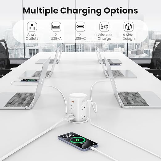 VILONG Pop Up Countertop Outlet with 15W Wireless Charger,4 USB Ports,8 Outlets,Space-Saving Concealed Design,Pop up Outlet for Conference Table,Kitchen Countertop (ETL Listed)