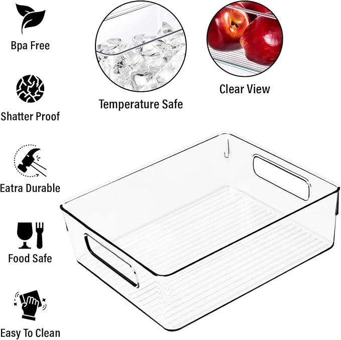 Clear Plastic Storage Bins, Pantry Organizers and Storage, Kitchen Organization and Storage Containers Bins for Organizing, Fridge, Freezer, Bathroom, Pantries, Medicine Cabinet Organizer Bin