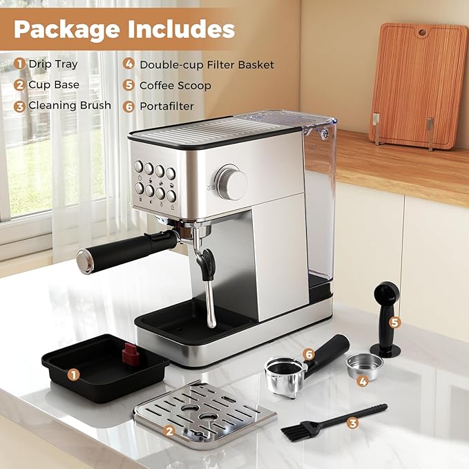 COSTWAY Espresso Machine 20 Bar, Compact Stainless Steel Coffee Maker with Milk Frother, 57OZ Removable Water Tank and Hot Water Function for Late, Cappuccino and Cold Brew