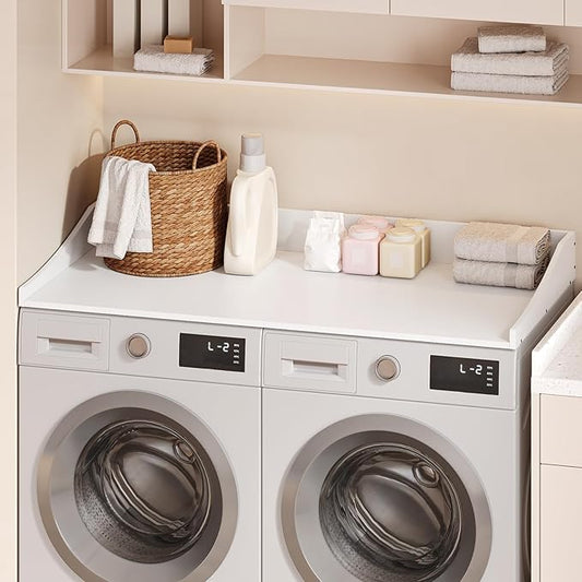 54'' Washer Dryer Countertop, Laundry Room Organization Washer and Dryer Combo Countertop Organizer with Non-Slip Mat, White