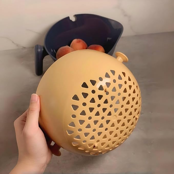 2-1 Colander for Kitchen-Rotatable Strainers-Food Strainers and Colanders-Pasta Strainer-fruit colander-strainer with handle-Kitchen Gadget Essentials (Navy Blue)
