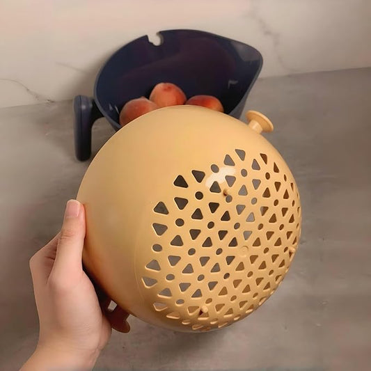 2-1 Colander for Kitchen-Rotatable Strainers-Food Strainers and Colanders-Pasta Strainer-fruit colander-strainer with handle-Kitchen Gadget Essentials (Navy Blue)