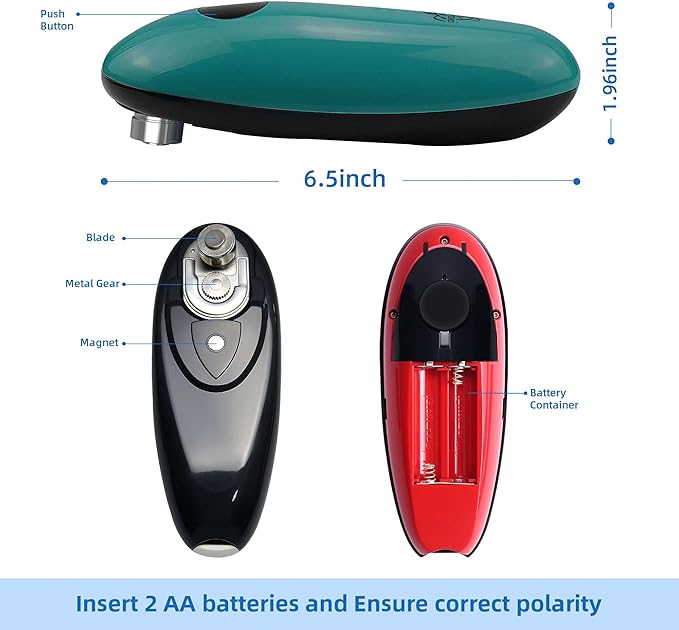 Electric Can Opener,Automatic One-Touch Operation,One Handed Can Opener Battery Operated for Seniors, with Smooth Edge Cutting, Kitchen Gadget（Green）