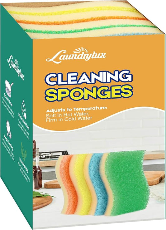 Scrub Sponge, 4 Pack Dual-Sided Temperature-Responsive Scrubber - Non-Scratch - Multipurpose Dish Sponges for Kitchens, Bathrooms, and Outdoor Use - S Shape