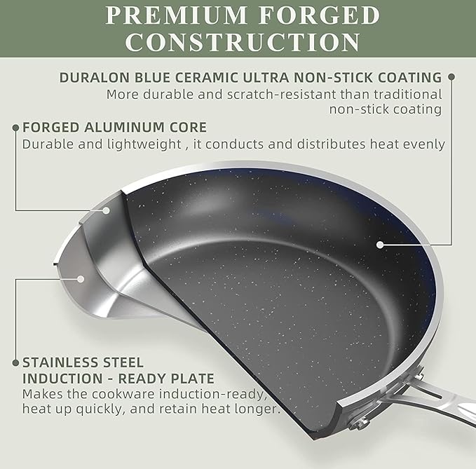 Nuwave 9pc Cookware Set Healthy Duralon Blue Ceramic Nonstick Coated, Diamond Infused Scratch-Resistant, PFAS Free, Oven Safe, Induction Ready & Evenly Heats, Tempered Glass Lids & Stay-Cool Handle