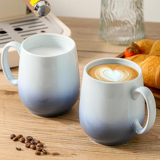 Hasense Coffee Mugs, 20oz Ceramic Coffee Cups for Tea Coffee Hot Cocoa Latte, Soup Mug with Handle for Dad and Mom as a Gifts, Dishwasher and Microwave Safe, 2PCS(Gradient Light Blue)