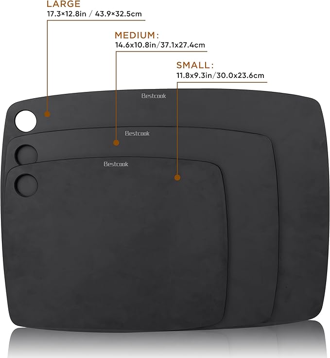 BESTCOOK Wood Fiber Cutting Board for Kitchen, High Density Non-Porous Wooden Chopping Board, BPA Free, Dishwasher Safe, Knife Friendly, Eco-friendly, Reversible for Cutting Meat Bread Fruit, Black