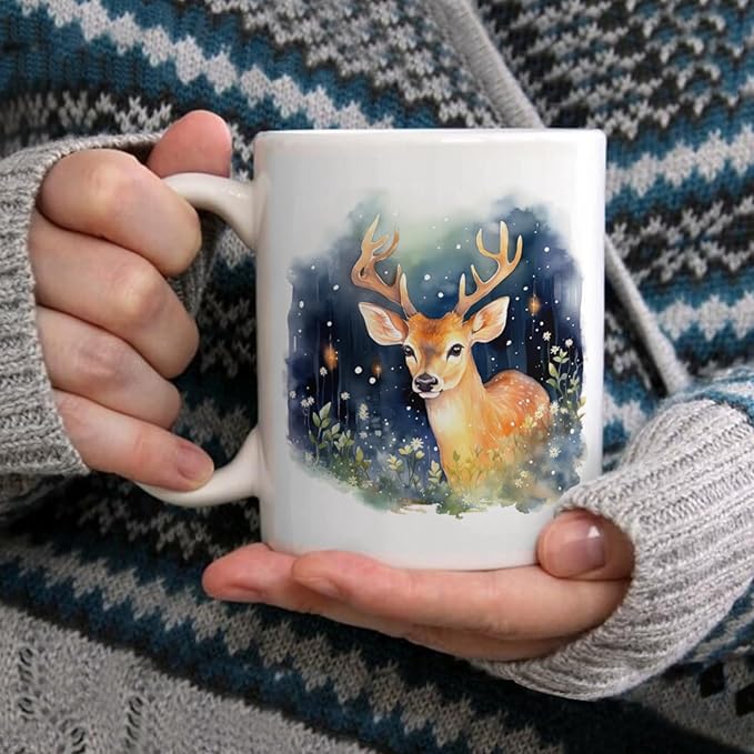 Coffee Mugs Deer Pattern Ceramic Latte Mug with Handle 11 OZ for Men Women for Latte Cappuccino Cocoa Milk Dishwasher & Microwave Safe