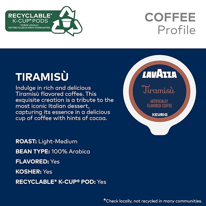 Lavazza Tiramisù Coffee, Single Serve Keurig K-Cup Pods, Flavored Coffee, 60-Count Box (6 Packs of 10)